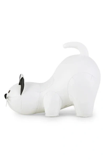 Zuny Cat Faux Leather Bookend In White