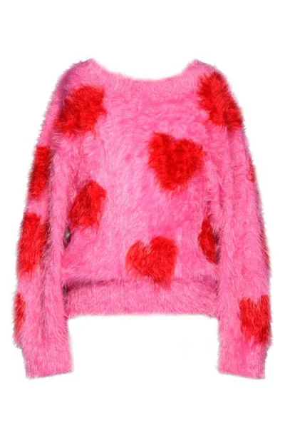 Truly Me Kids' Heart Eyelash Sweater In Pink