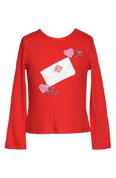 Truly Me Kids' Love Letter Rib T-shirt In Red