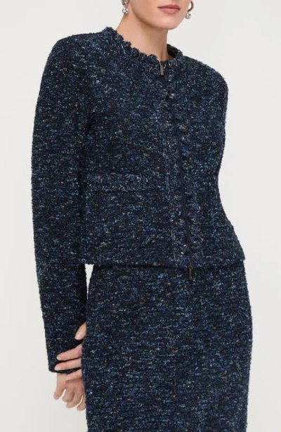 Lafayette 148 New York Cosmos Crochet Trim Bouclé Tweed Jacket In Blue