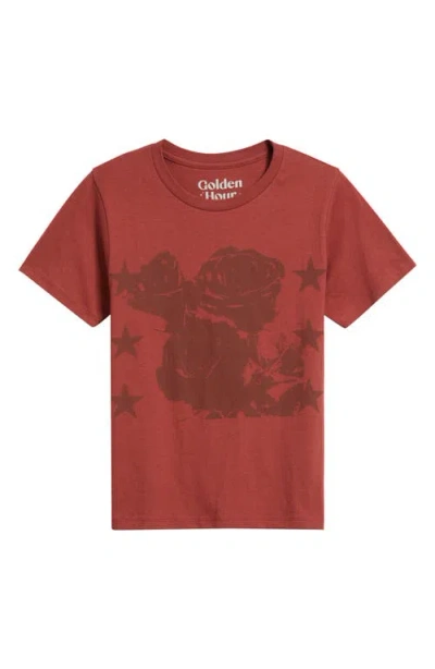 Golden Hour Roses & Stars Graphic T-shirt In Red
