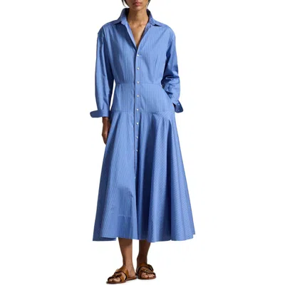Polo Ralph Lauren Stripe Cotton Poplin Shirtdress In Blue