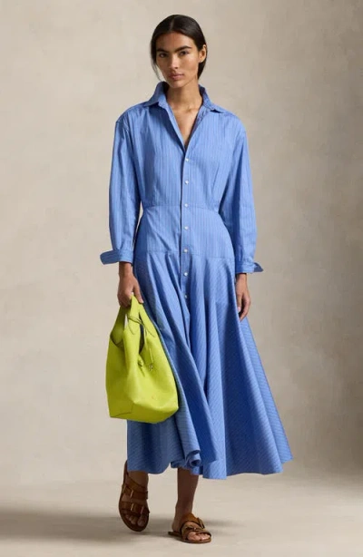 Polo Ralph Lauren Stripe Cotton Poplin Shirtdress In Blue