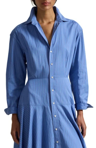 Polo Ralph Lauren Stripe Cotton Poplin Shirtdress In Blue