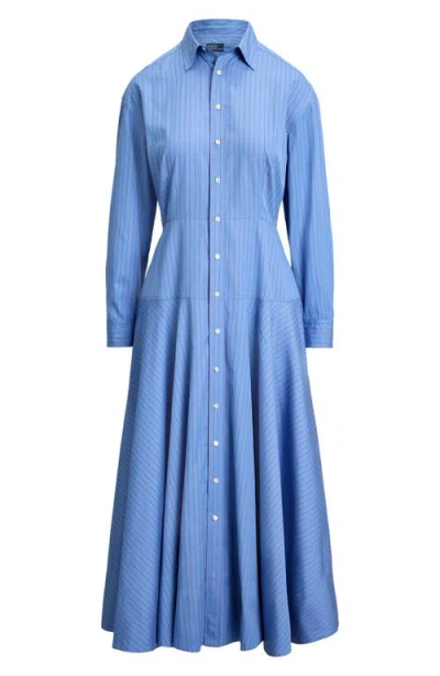 Polo Ralph Lauren Stripe Cotton Poplin Shirtdress In Blue