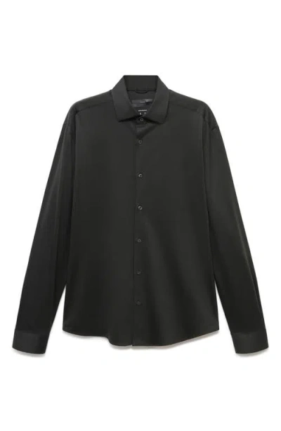 Mango Comfort Stretch Button-up Shirt In Black
