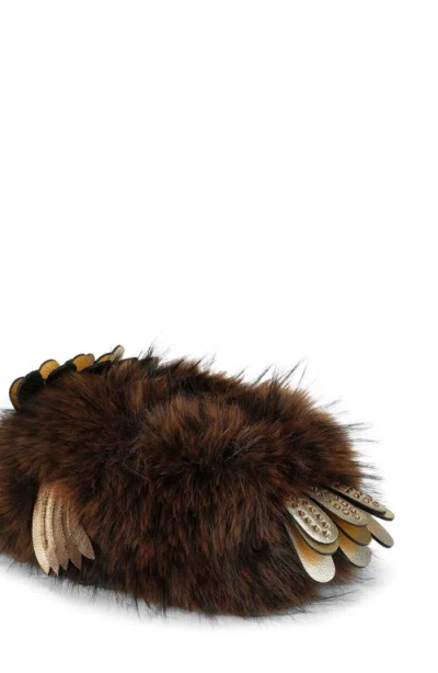 Kurt Geiger London Eagle Fluff Faux Fur Slipper In Brown