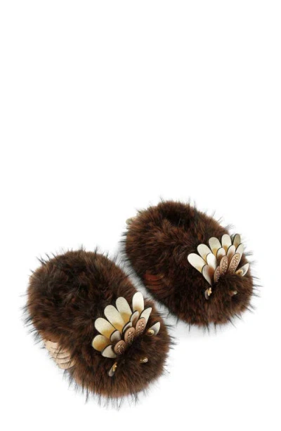 Kurt Geiger London Eagle Fluff Faux Fur Slipper In Brown
