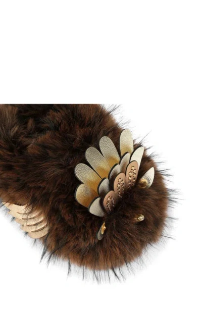 Kurt Geiger London Eagle Fluff Faux Fur Slipper In Brown