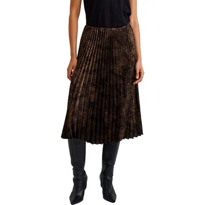 Bella Dahl Metallic Leopard Print Pleated Skirt In Brown