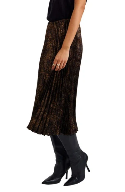 Bella Dahl Metallic Leopard Print Pleated Skirt In Brown