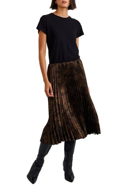 Bella Dahl Metallic Leopard Print Pleated Skirt In Brown