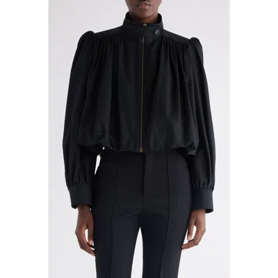 Chloé Crop Balloon Hem Cotton Zip Jacket In Black