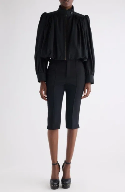 Chloé Crop Balloon Hem Cotton Zip Jacket In Black