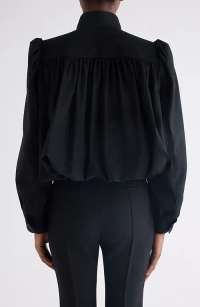 Chloé Crop Balloon Hem Cotton Zip Jacket In Black
