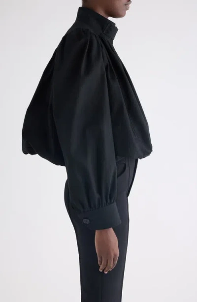 Chloé Crop Balloon Hem Cotton Zip Jacket In Black