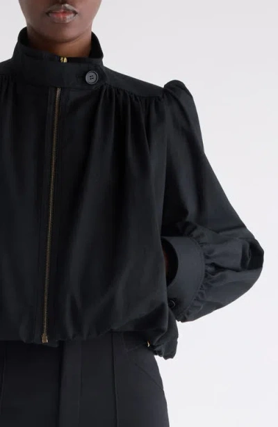 Chloé Crop Balloon Hem Cotton Zip Jacket In Black