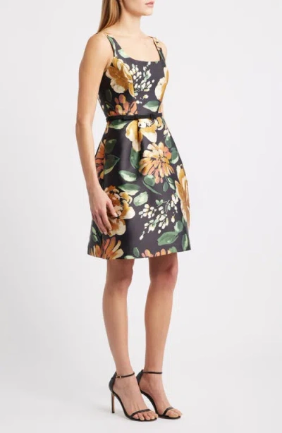 Julia Jordan Floral Cocktail Minidress In Brown