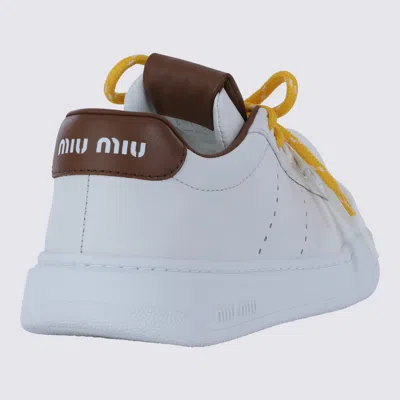 Miu Miu White And Cognac Leather Sneakers In White