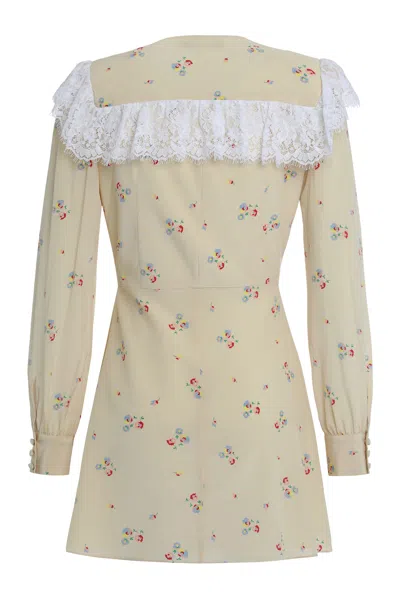 Alessandra Rich Floral Shirt Dress Lace Collar Neckline In Neutral