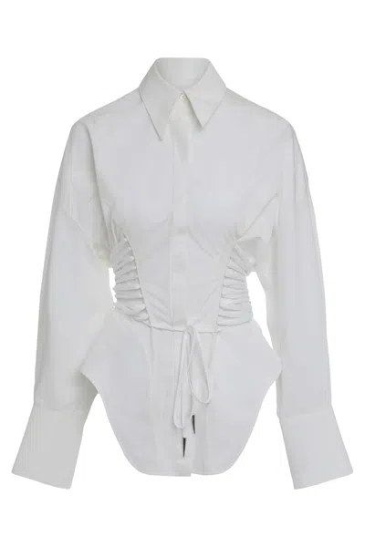 Mugler Cotton Shirt Corset Detail Curved Hem In White