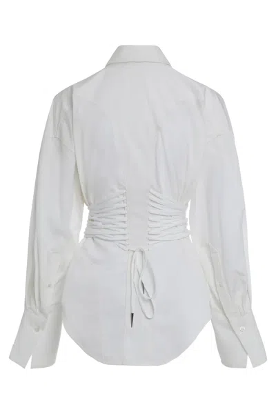 Mugler Cotton Shirt Corset Detail Curved Hem In White