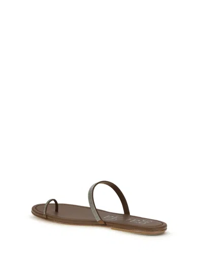 Pedro Garcia Brown Leather Flat Sandals In Brown