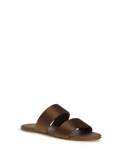 Pedro Garcia Double-band Satin Sandals In Brown