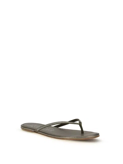 Pedro Garcia Green Crystals Flat Sandals In Gray