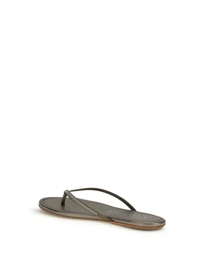 Pedro Garcia Green Crystals Flat Sandals In Gray