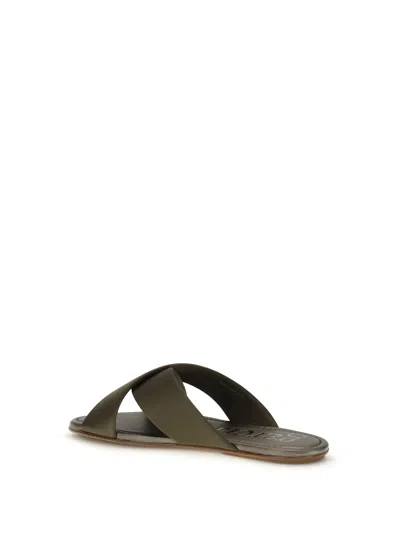 Pedro Garcia Brown Silk Flat Sandals In Green