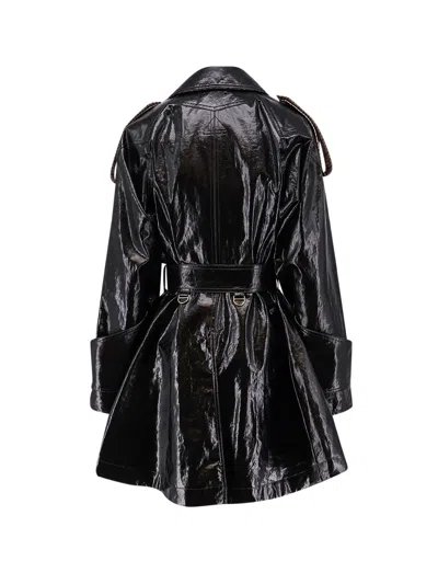 Chloé Coated Linen Trench With Wool Blend Details In Black