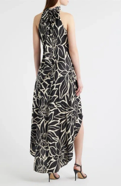 Cece Floral Halter Neck Godet Hem Maxi Dress In Black