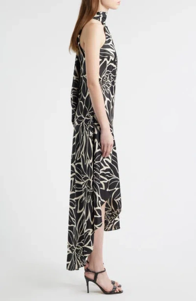 Cece Floral Halter Neck Godet Hem Maxi Dress In Black