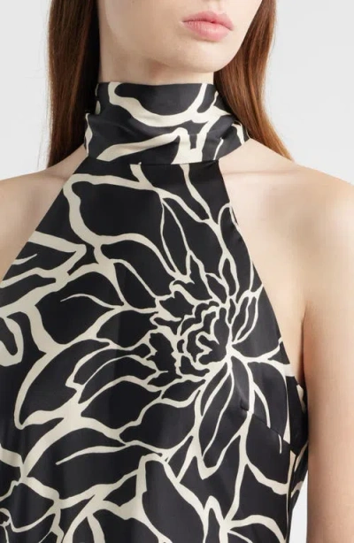 Cece Floral Halter Neck Godet Hem Maxi Dress In Black