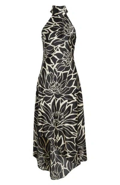 Cece Floral Halter Neck Godet Hem Maxi Dress In Black