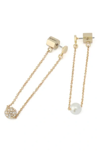 Allsaints Mismatched Ball Drop Earrings In Gold