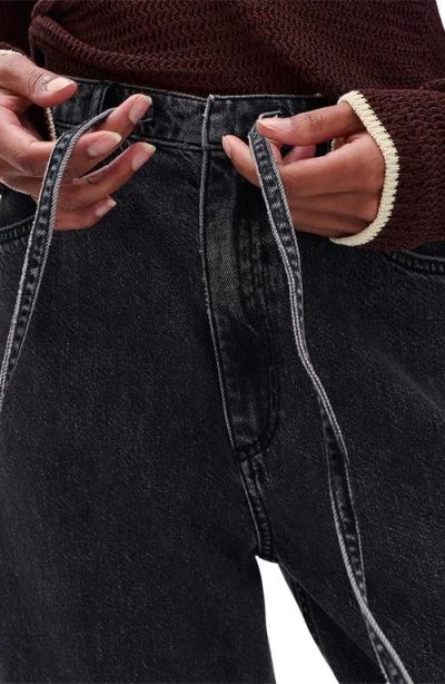 Rag & Bone Phoebe Drawstring High Rise Wide Leg Jeans In Anglique In Black
