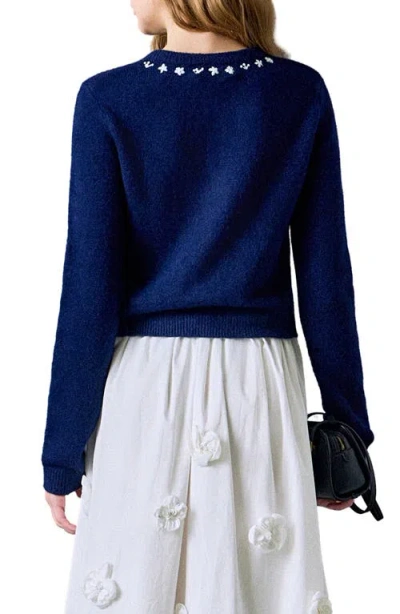 English Factory Floral Embroidered Cardigan In Blue