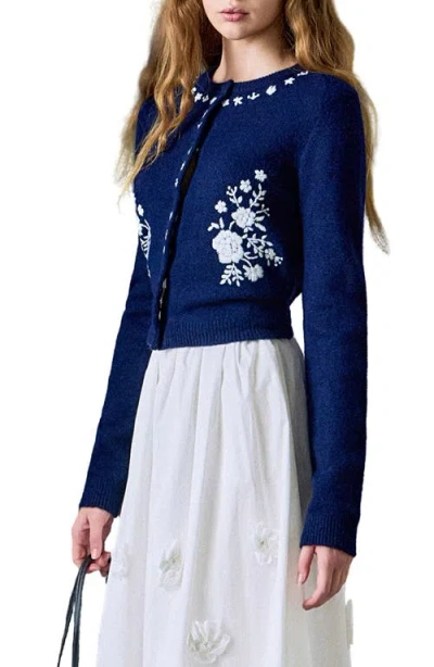 English Factory Floral Embroidered Cardigan In Blue