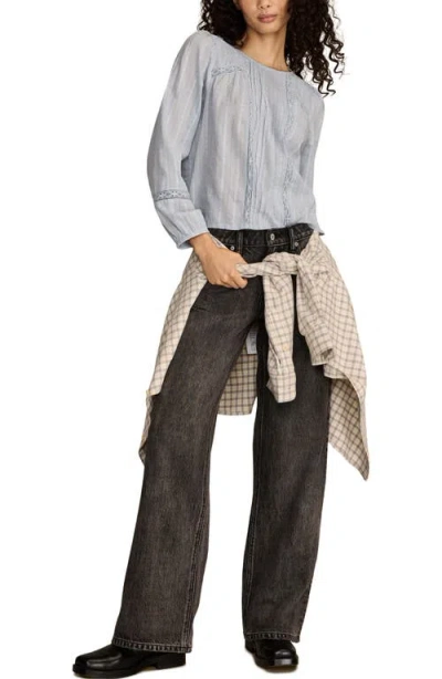 Lucky Brand Pintuck Lace Top In Gray