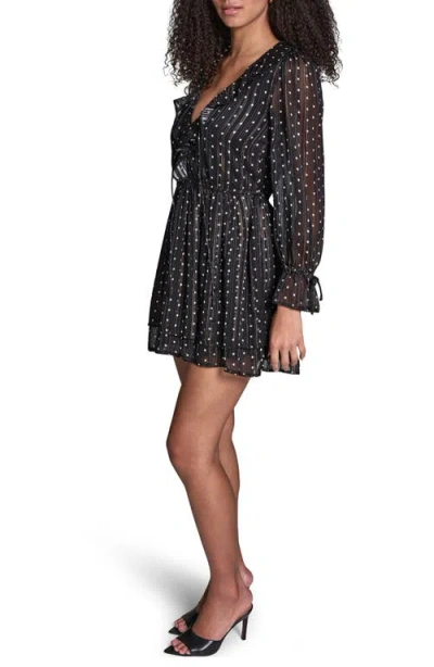 Bcbg Metallic Stripe Polka Dot Long Sleeve Minidress In Black