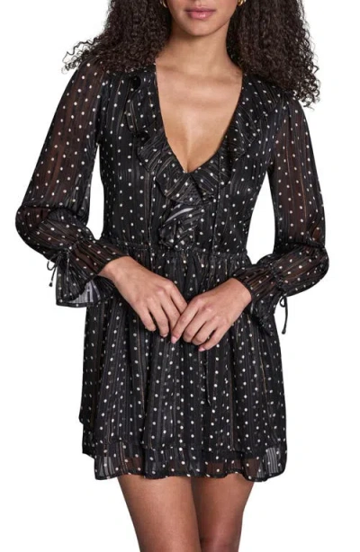 Bcbg Metallic Stripe Polka Dot Long Sleeve Minidress In Black