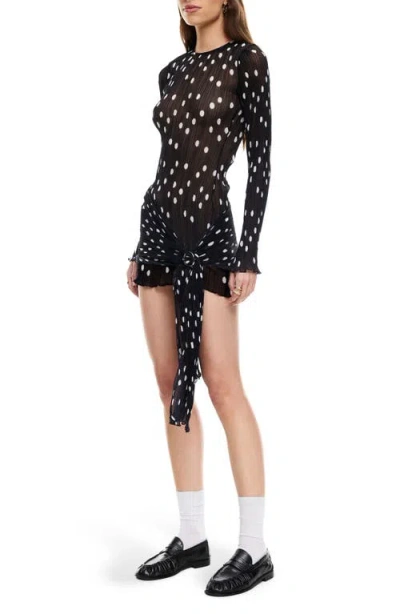 Lioness Ford Long Sleeve Dot Minidress In Black