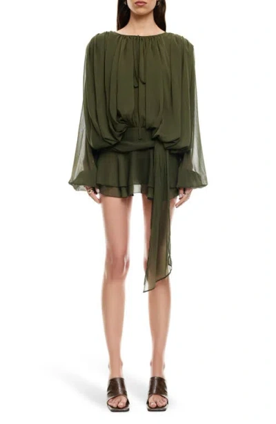 Lioness Elements Long Sleeve Chiffon Minidress In Green
