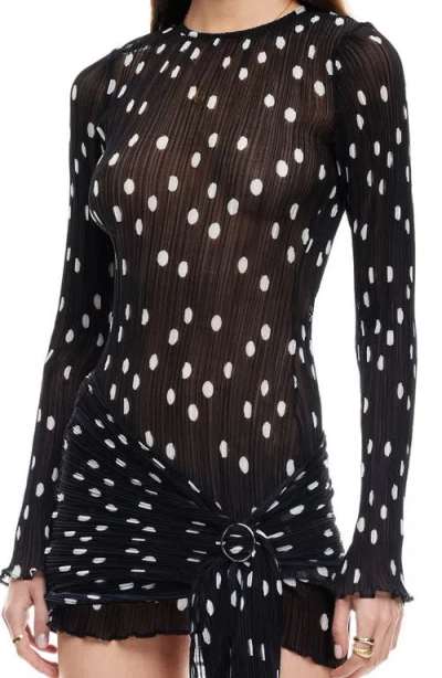 Lioness Ford Long Sleeve Dot Minidress In Black