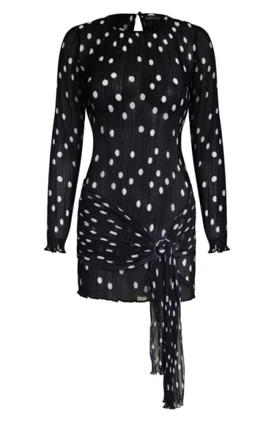 Lioness Ford Long Sleeve Dot Minidress In Black