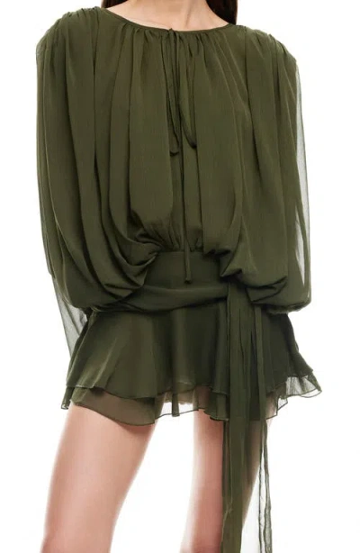 Lioness Elements Long Sleeve Chiffon Minidress In Green