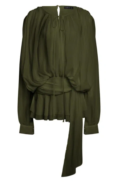 Lioness Elements Long Sleeve Chiffon Minidress In Green
