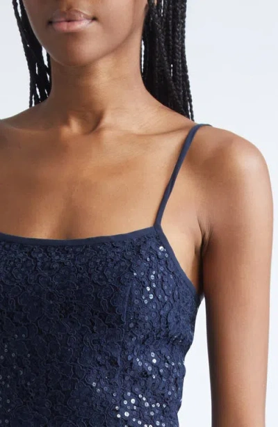 Michael Kors Collection Sequin Corded Floral Lace Gown In Blue